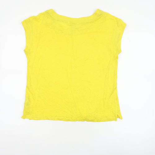 White Stuff Women Yellow UK 10 Linen Basic Cap Sleeve T-Shirt