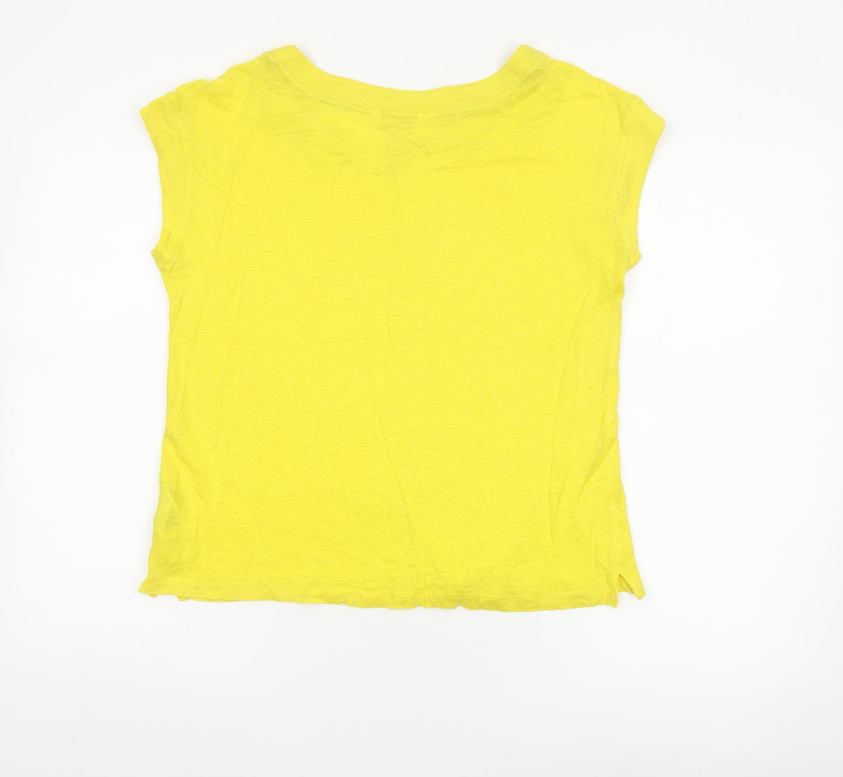 White Stuff Women Yellow UK 10 Linen Basic Cap Sleeve T-Shirt
