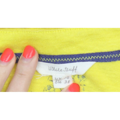 White Stuff Women Yellow UK 10 Linen Basic Cap Sleeve T-Shirt