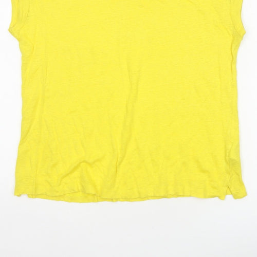 White Stuff Women Yellow UK 10 Linen Basic Cap Sleeve T-Shirt
