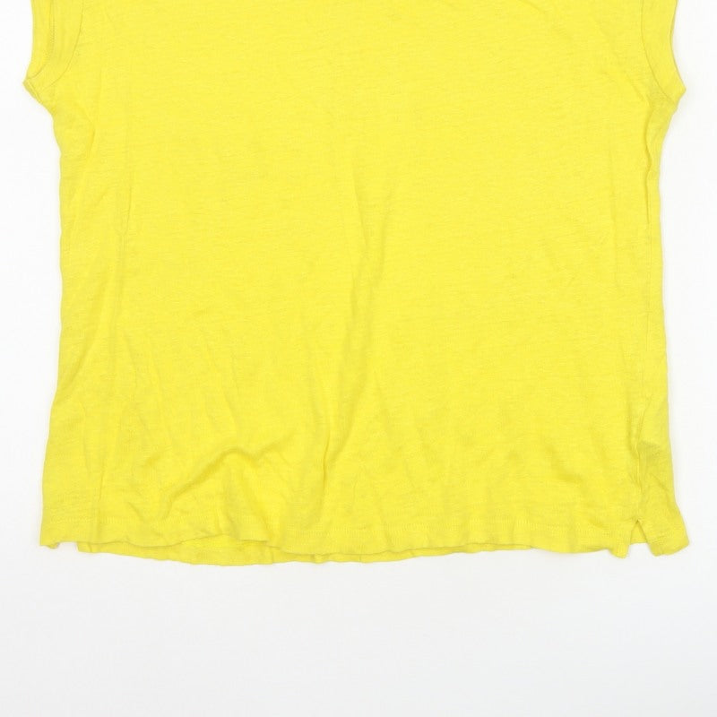 White Stuff Women Yellow UK 10 Linen Basic Cap Sleeve T-Shirt