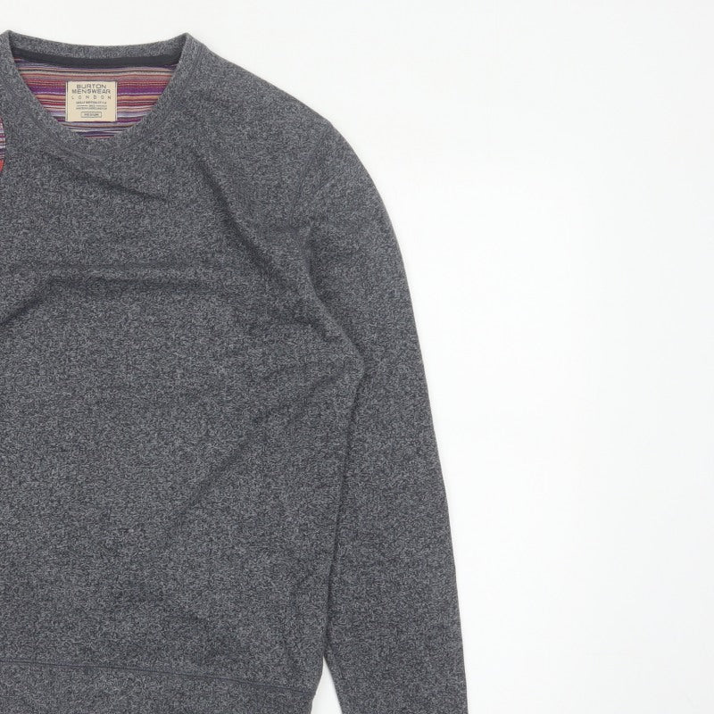 Burton Menswear Men Grey M Striped Panel Crew Neck Pullover Sweatshirt