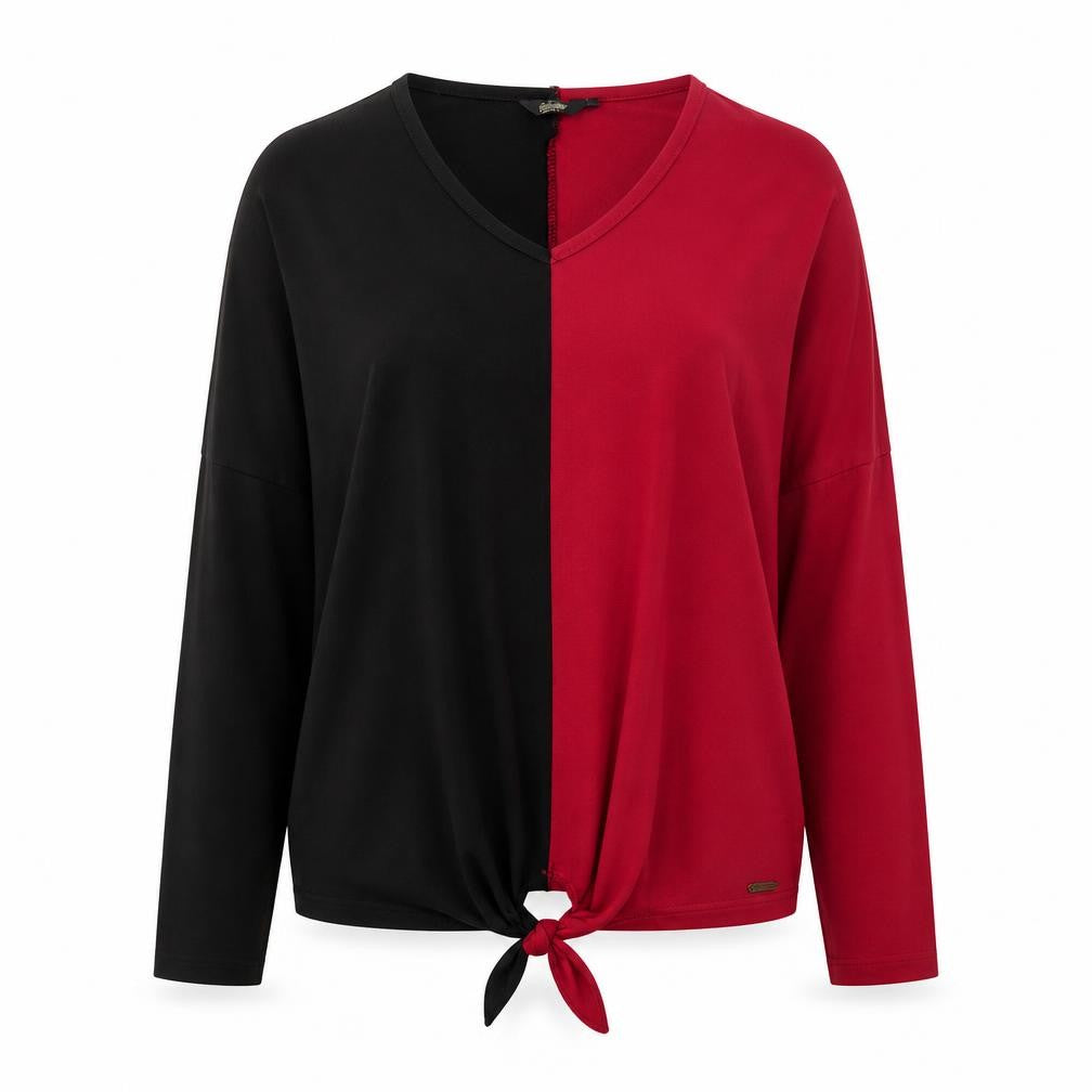 Roadster Women Multicoloured XL Colourblock V-Neck Tie Hem Long Sleeve Top