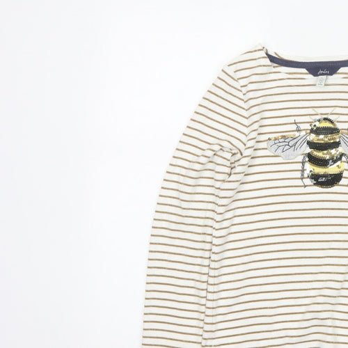 Joules Girls Ivory Gold Striped Bee Sequin Long Sleeve T-Shirt 9 Years