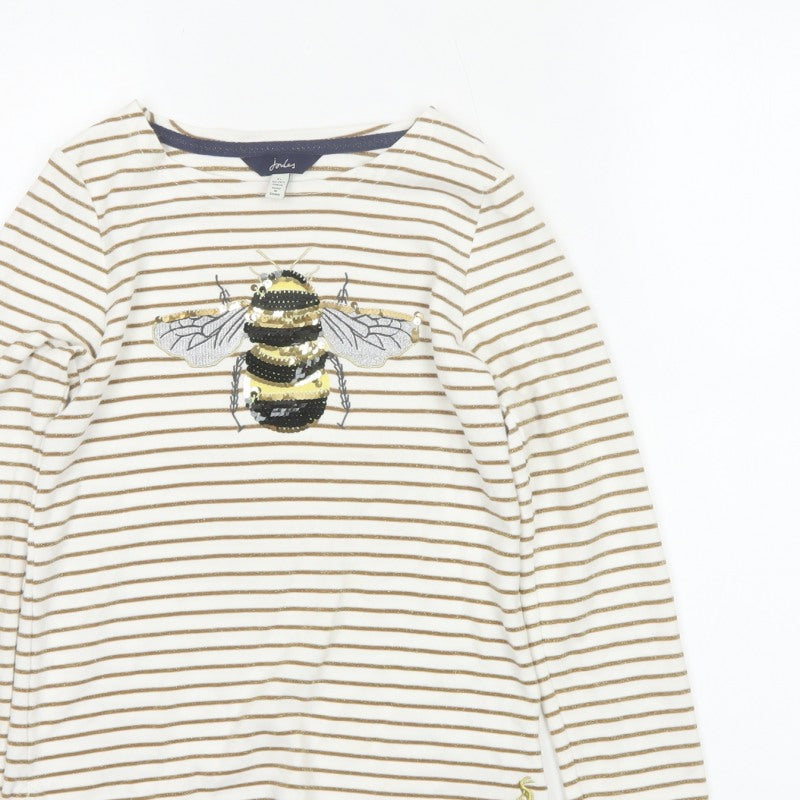 Joules Girls Ivory Gold Striped Bee Sequin Long Sleeve T-Shirt 9 Years