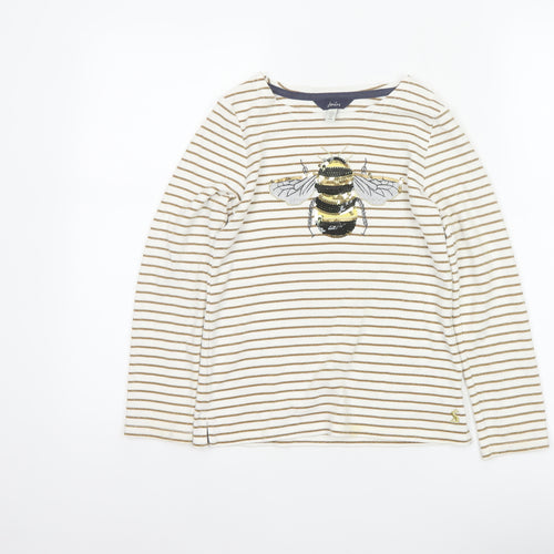 Joules Girls Ivory Gold Striped Bee Sequin Long Sleeve T-Shirt 9 Years