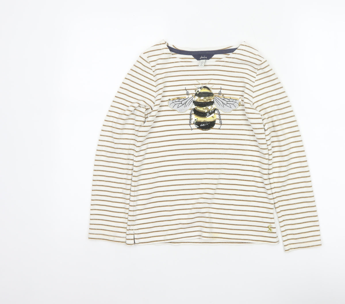 Joules Girls Ivory Gold Striped Bee Sequin Long Sleeve T-Shirt 9 Years