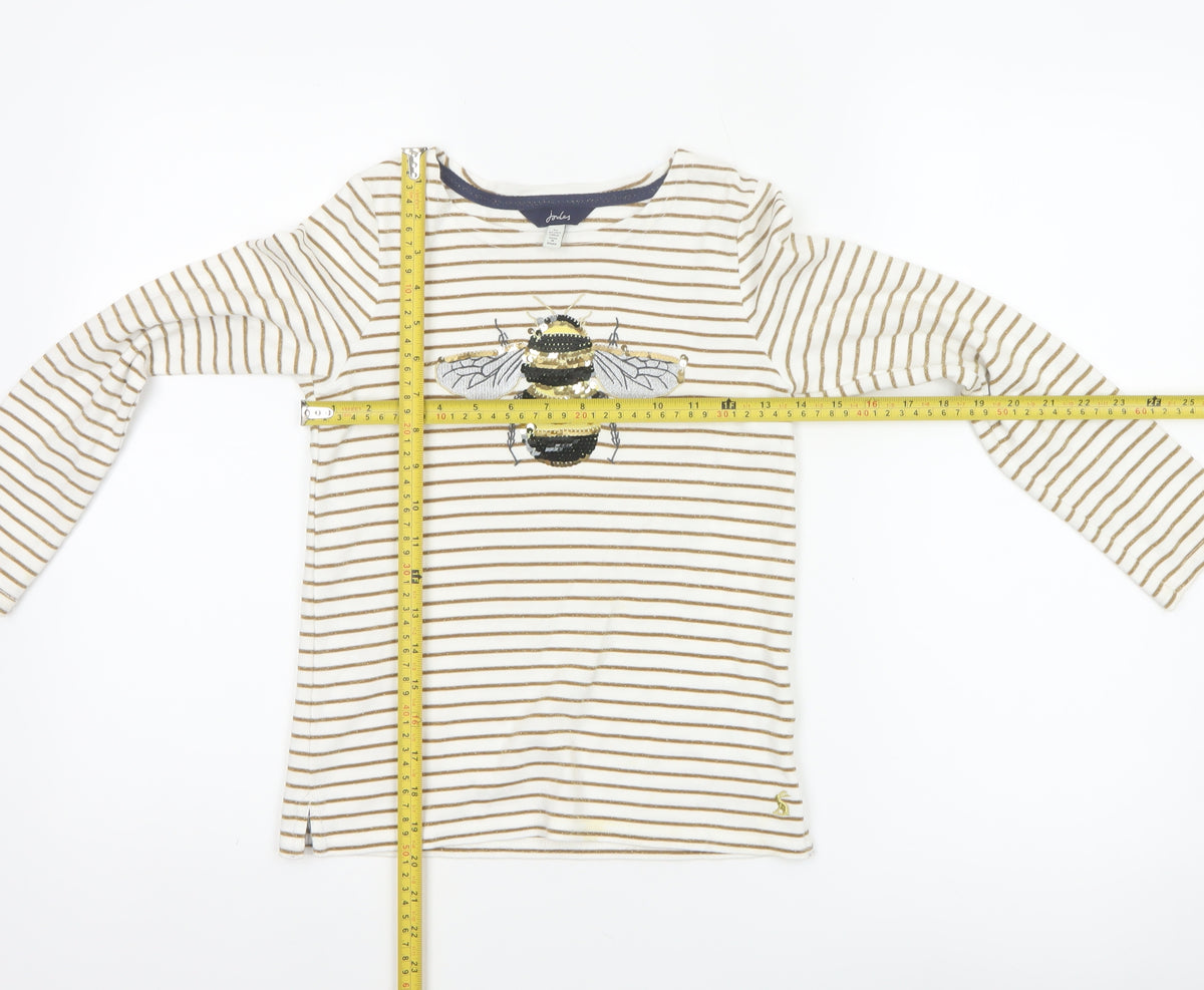 Joules Girls Ivory Gold Striped Bee Sequin Long Sleeve T-Shirt 9 Years