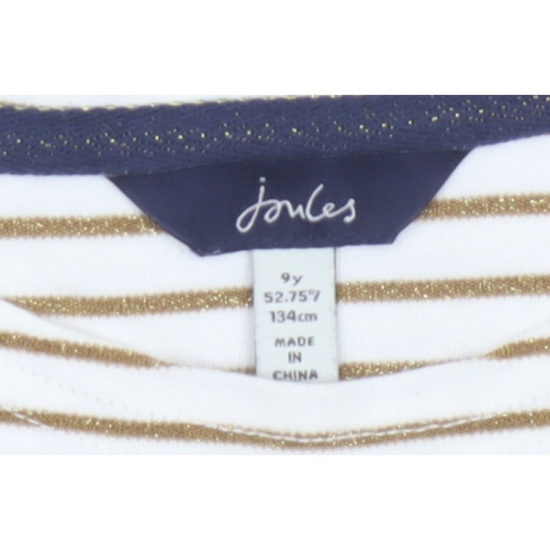 Joules Girls Ivory Gold Striped Bee Sequin Long Sleeve T-Shirt 9 Years