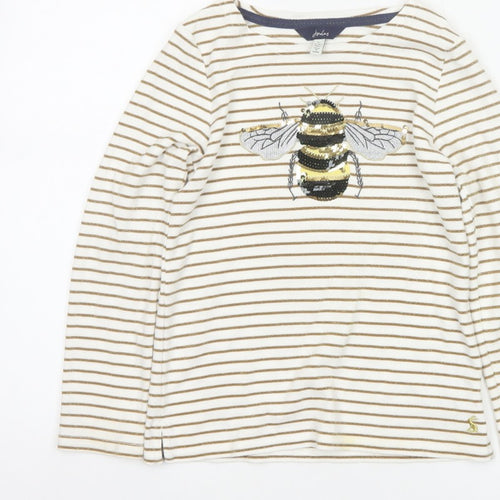 Joules Girls Ivory Gold Striped Bee Sequin Long Sleeve T-Shirt 9 Years
