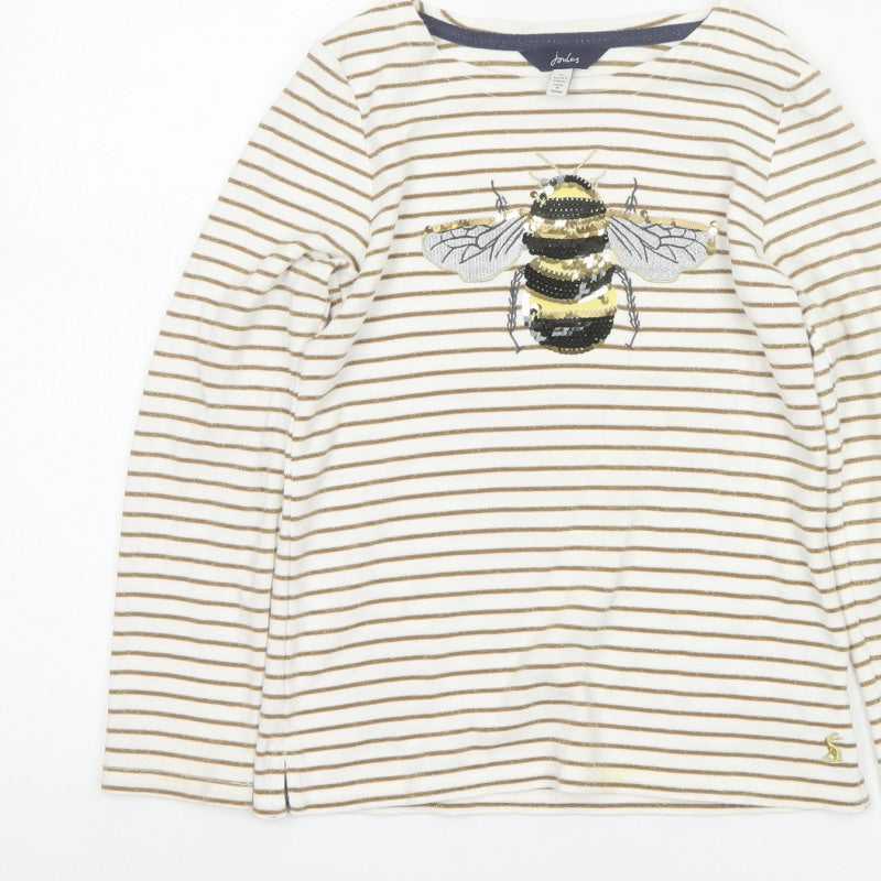 Joules Girls Ivory Gold Striped Bee Sequin Long Sleeve T-Shirt 9 Years