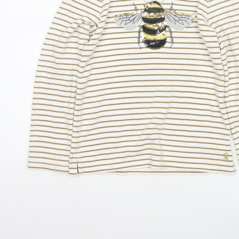Joules Girls Ivory Gold Striped Bee Sequin Long Sleeve T-Shirt 9 Years