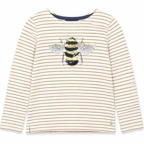 Joules Girls Ivory Gold Striped Bee Sequin Long Sleeve T-Shirt 9 Years