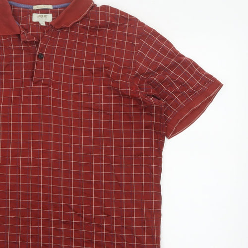 JBE Men’s Red Check Short Sleeve Button Polo Shirt Size M