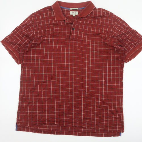 JBE Men’s Red Check Short Sleeve Button Polo Shirt Size M