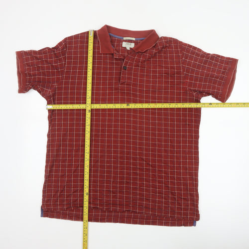 JBE Men’s Red Check Short Sleeve Button Polo Shirt Size M