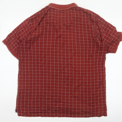 JBE Men’s Red Check Short Sleeve Button Polo Shirt Size M