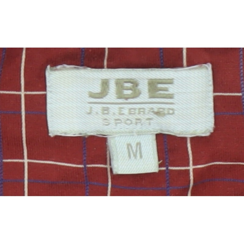 JBE Men’s Red Check Short Sleeve Button Polo Shirt Size M