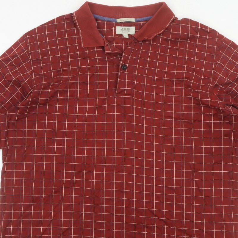 JBE Men’s Red Check Short Sleeve Button Polo Shirt Size M