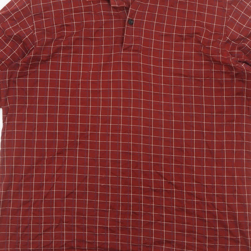 JBE Men’s Red Check Short Sleeve Button Polo Shirt Size M