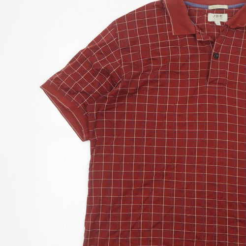 JBE Men’s Red Check Short Sleeve Button Polo Shirt Size M