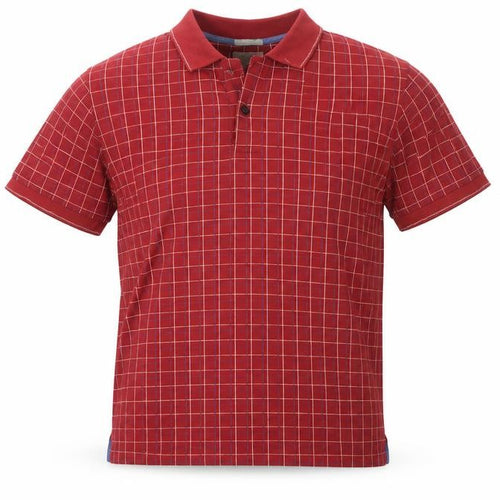 JBE Men’s Red Check Short Sleeve Button Polo Shirt Size M
