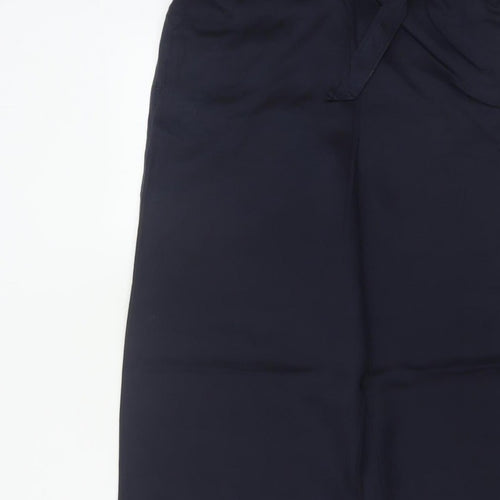 M&S Women’s Navy Blue UK 10 Long Paperbag Wide Leg Lyocell Trousers