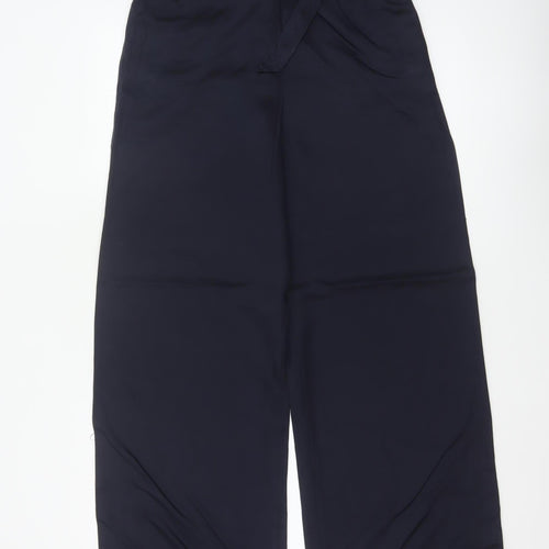 M&S Women’s Navy Blue UK 10 Long Paperbag Wide Leg Lyocell Trousers