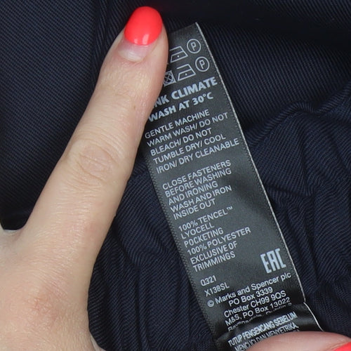 M&S Women’s Navy Blue UK 10 Long Paperbag Wide Leg Lyocell Trousers