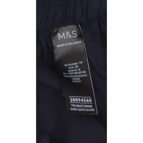 M&S Women’s Navy Blue UK 10 Long Paperbag Wide Leg Lyocell Trousers