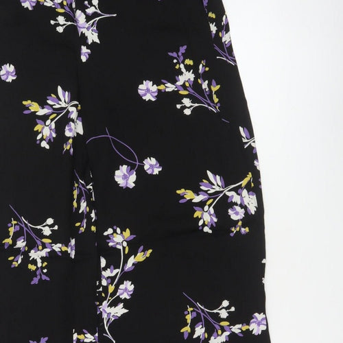 Autograph Women Black Floral Wide-Leg Cropped Trousers UK 8