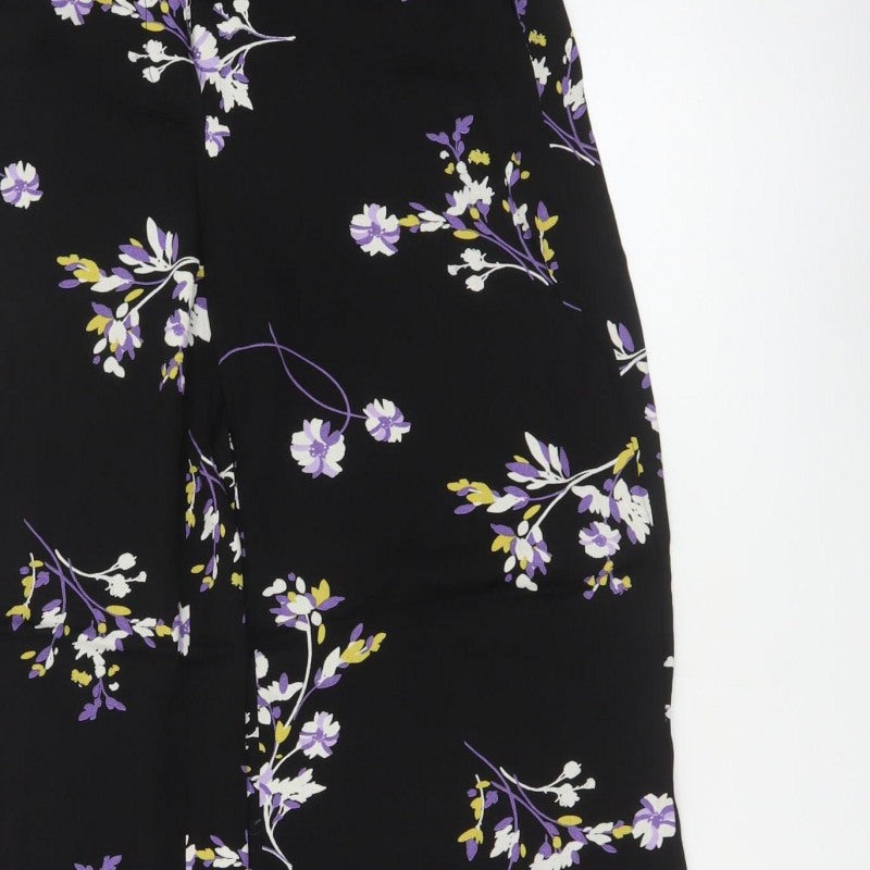 Autograph Women Black Floral Wide-Leg Cropped Trousers UK 8