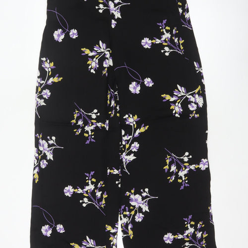 Autograph Women Black Floral Wide-Leg Cropped Trousers UK 8
