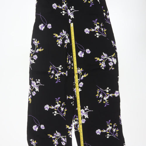 Autograph Women Black Floral Wide-Leg Cropped Trousers UK 8