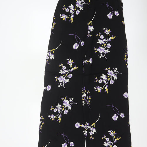 Autograph Women Black Floral Wide-Leg Cropped Trousers UK 8