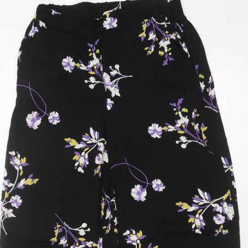 Autograph Women Black Floral Wide-Leg Cropped Trousers UK 8