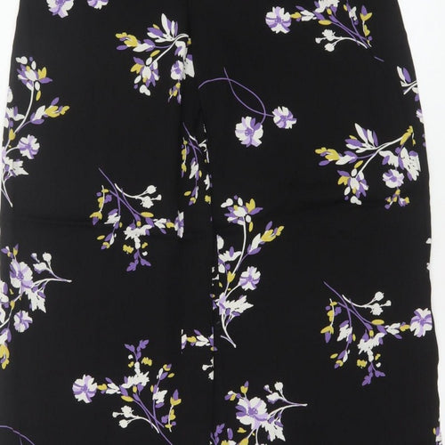 Autograph Women Black Floral Wide-Leg Cropped Trousers UK 8