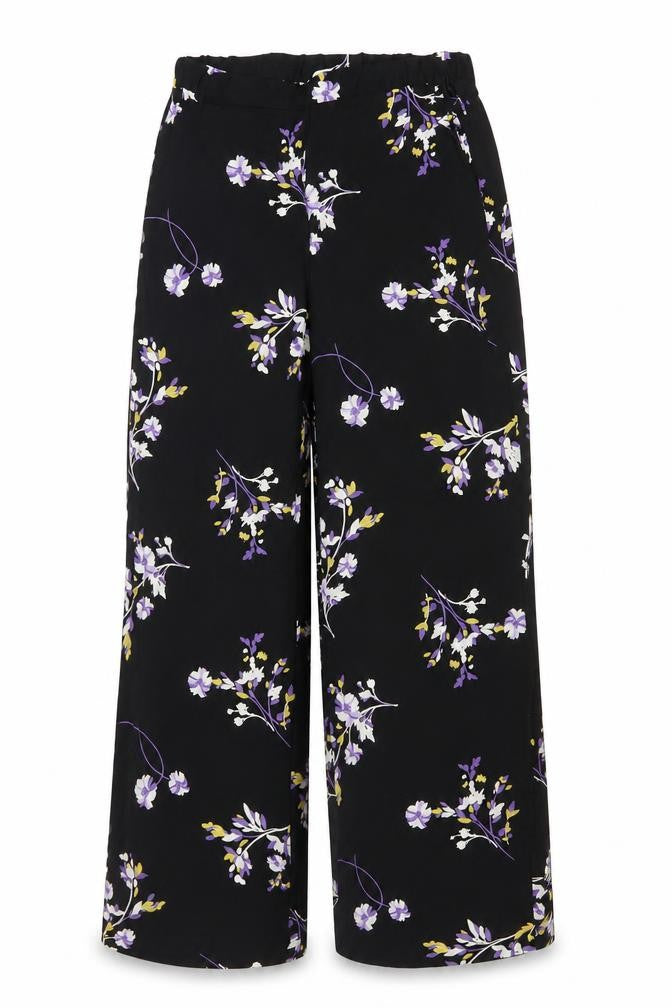 Autograph Women Black Floral Wide-Leg Cropped Trousers UK 8