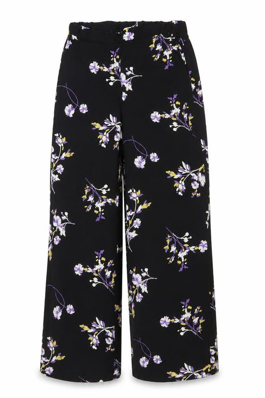Autograph Women Black Floral Wide-Leg Cropped Trousers UK 8