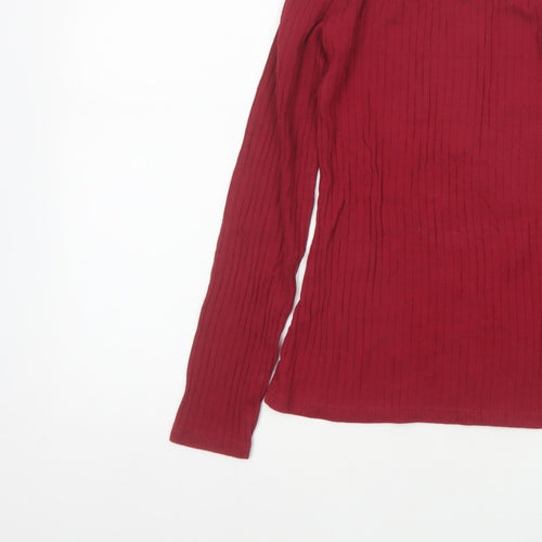 Dorothy Perkins Women Red UK 8 Ribbed Cotton Scoop Neck Long Sleeve Top