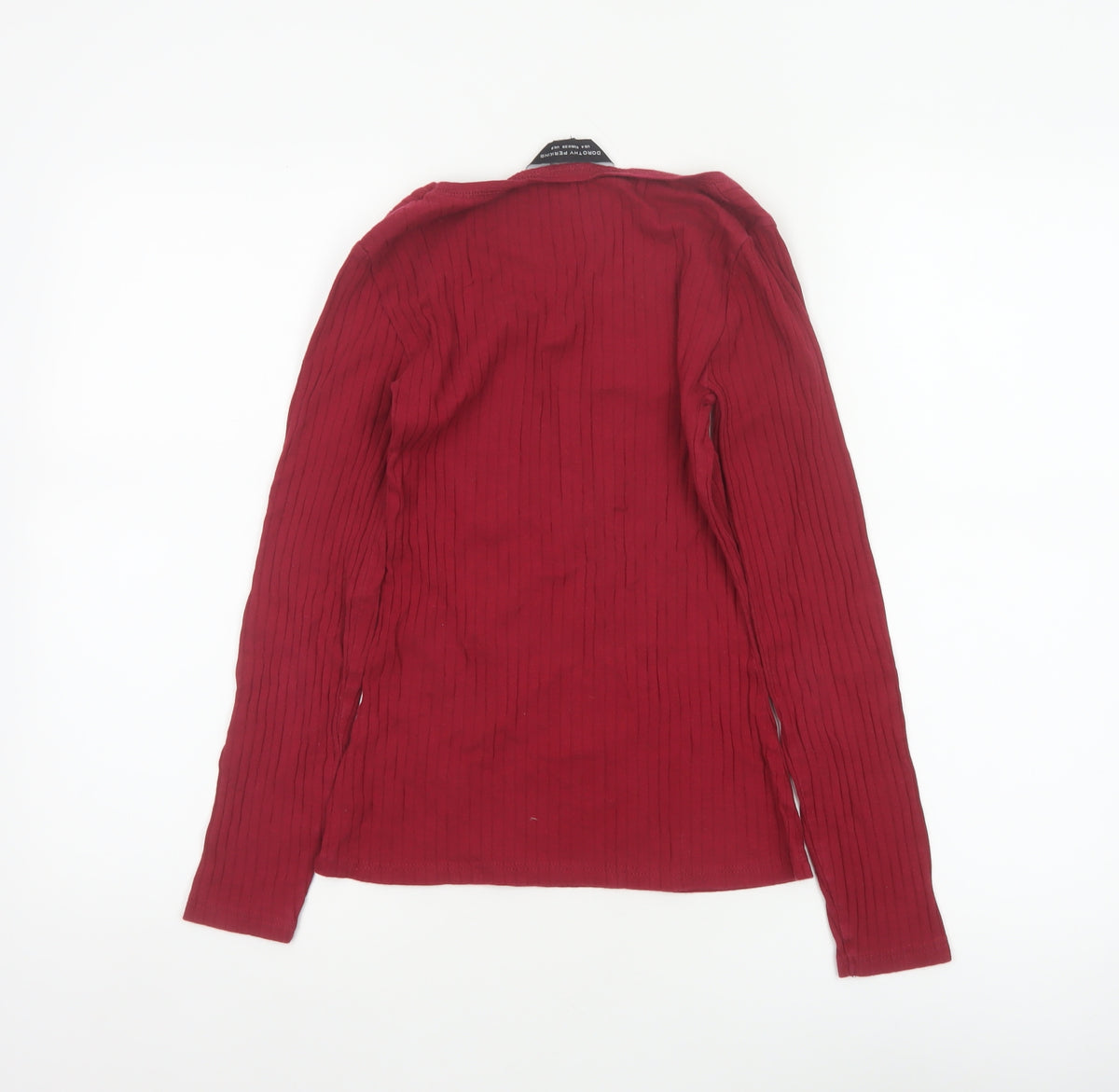 Dorothy Perkins Women Red UK 8 Ribbed Cotton Scoop Neck Long Sleeve Top