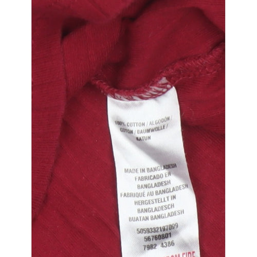 Dorothy Perkins Women Red UK 8 Ribbed Cotton Scoop Neck Long Sleeve Top