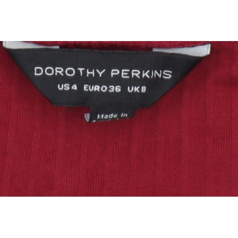 Dorothy Perkins Women Red UK 8 Ribbed Cotton Scoop Neck Long Sleeve Top