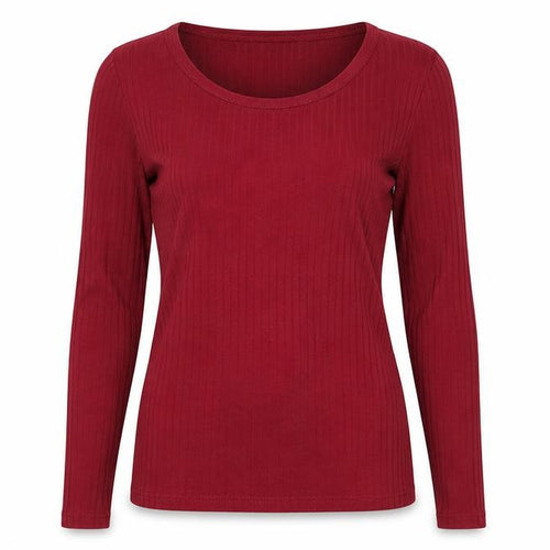 Dorothy Perkins Women Red UK 8 Ribbed Cotton Scoop Neck Long Sleeve Top