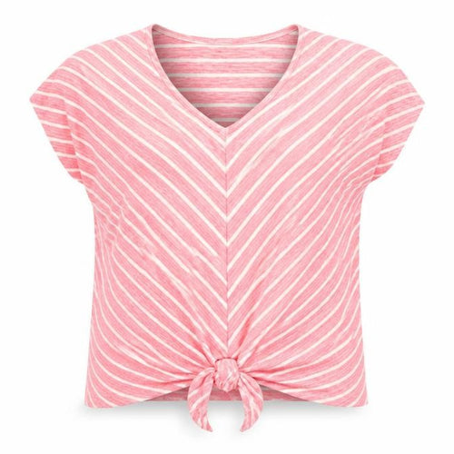 Cotton Traders Women Pink Stripe V-Neck Tie Front T-Shirt UK 14