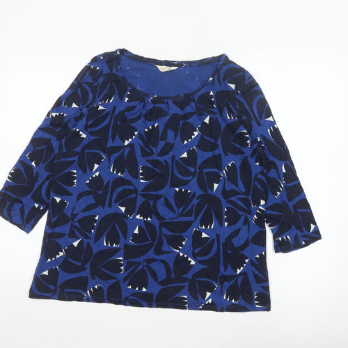 Seasalt Cornwall Women Blue UK 16 Floral Cotton Short Sleeve Blouse Top