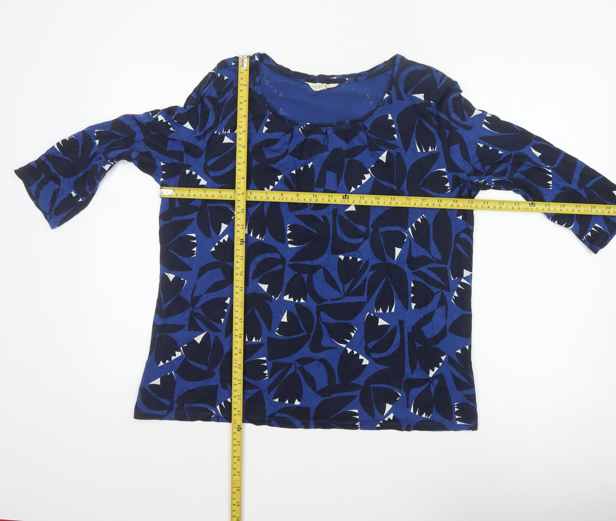 Seasalt Cornwall Women Blue UK 16 Floral Cotton Short Sleeve Blouse Top
