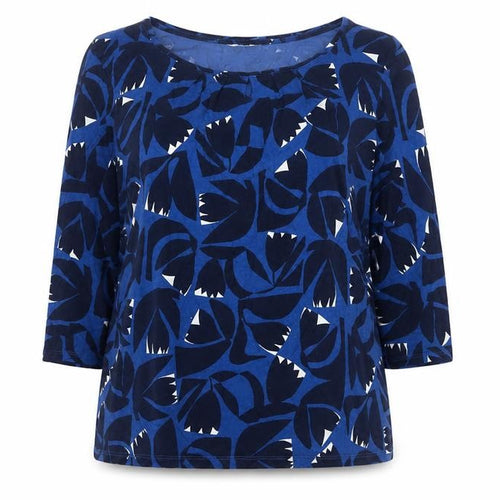 Seasalt Cornwall Women Blue UK 16 Floral Cotton Short Sleeve Blouse Top