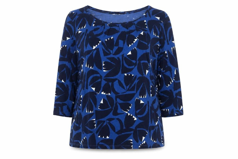 Seasalt Cornwall Women Blue UK 16 Floral Cotton Short Sleeve Blouse Top