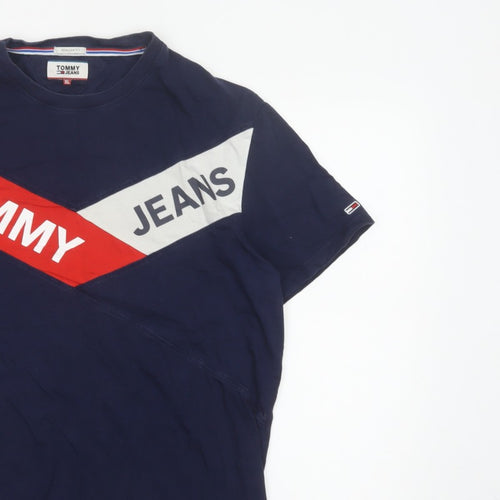 Tommy Jeans Men's Blue XL Colourblock Logo Graphic Cotton T-Shirt